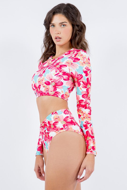 Long Sleeve Floral Print Bikini Set