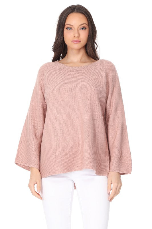 Boat Neck Bell Sleeve High Low Pullover Sweater king-general-store-5710.myshopify.com