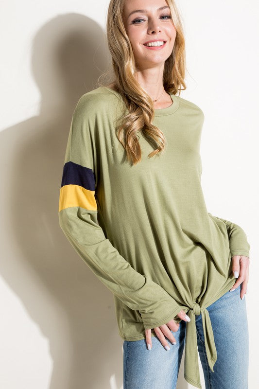 COLOR BLOCK FRONT TIE BOXY TOP