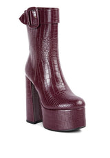 Bumpy Croc High Block Heeled Chunky Ankle Boots king-general-store-5710.myshopify.com