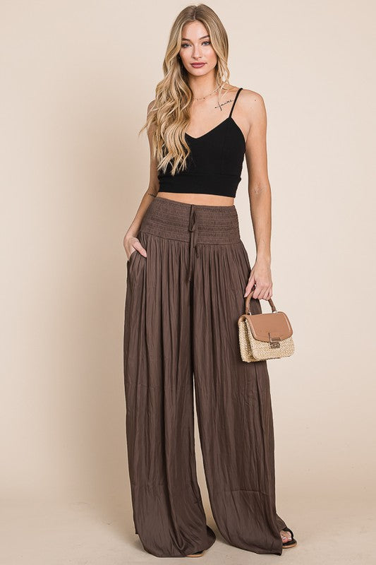 Plus Ruched Waist Wide Resort Pants king-general-store-5710.myshopify.com