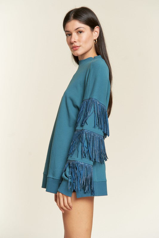 Plus Silver Studded Fringe Sleeve Top king-general-store-5710.myshopify.com