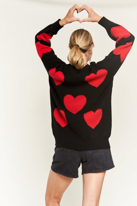 Heart Print Long Sleeve Oversize Sweater king-general-store-5710.myshopify.com