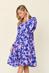 Double Take Full Size Printed Ruffle Hem Dress with Pocket