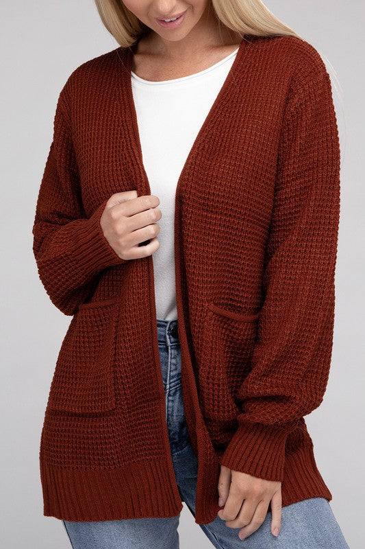 Low Gauge Waffle Open Cardigan Sweater king-general-store-5710.myshopify.com