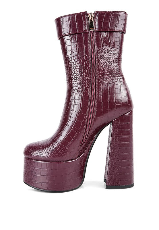 Bumpy Croc High Block Heeled Chunky Ankle Boots king-general-store-5710.myshopify.com