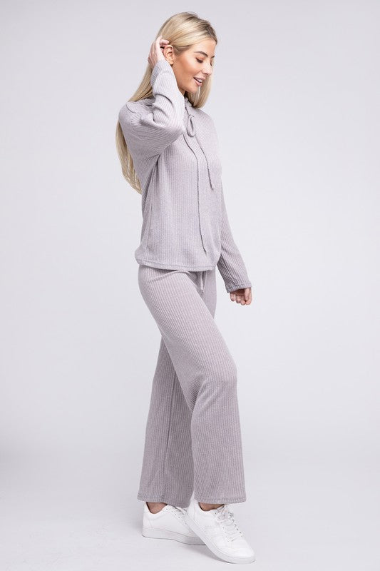 Hooded Textured Top and Pants Set