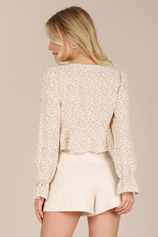 Beige Floral Frill Blouse king-general-store-5710.myshopify.com