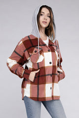 Plaid Drawstring Hooded Fleece Shacket king-general-store-5710.myshopify.com
