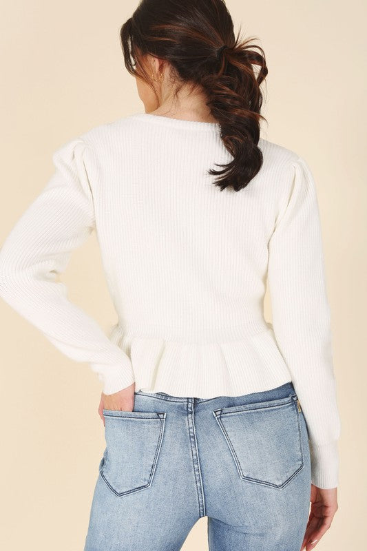 Peplum Round Neck Sweater Top