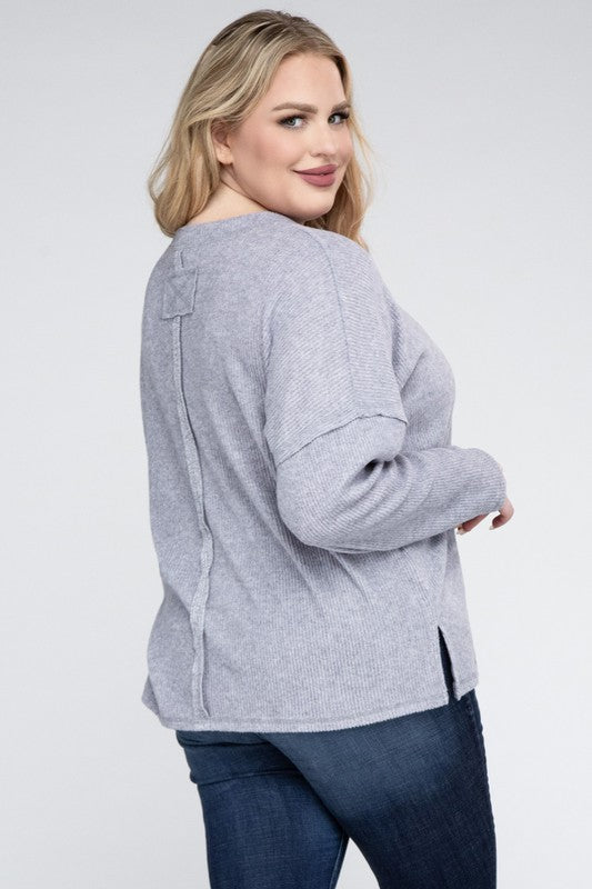 Plus Ribbed Brushed Melange Hacci Sweater king-general-store-5710.myshopify.com