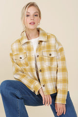 Plaid Long Sleeve Short Shacket with Pockets