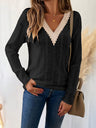 Eyelet V-Neck Dropped Shoulder T-Shirt