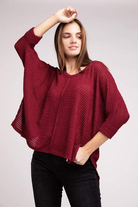 V-Neck Hi-Low Hem Jacquard Sweater king-general-store-5710.myshopify.com