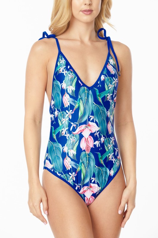 ONE PIECE BATHING SUIT FLORAL PRINT SHOULER TOP king-general-store-5710.myshopify.com