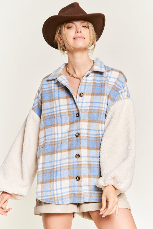 Multi Plaid Fuzzy Sleeve Jacket king-general-store-5710.myshopify.com