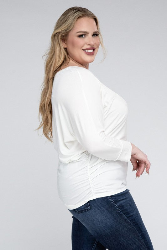 Plus Luxe Rayon Boat Neck 3/4 Sleeve Top king-general-store-5710.myshopify.com