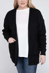 Plus Low Gauge Waffle Open Cardigan Sweater king-general-store-5710.myshopify.com