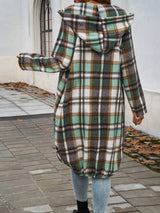 Devine Plaid Zip Up Hooded Coat