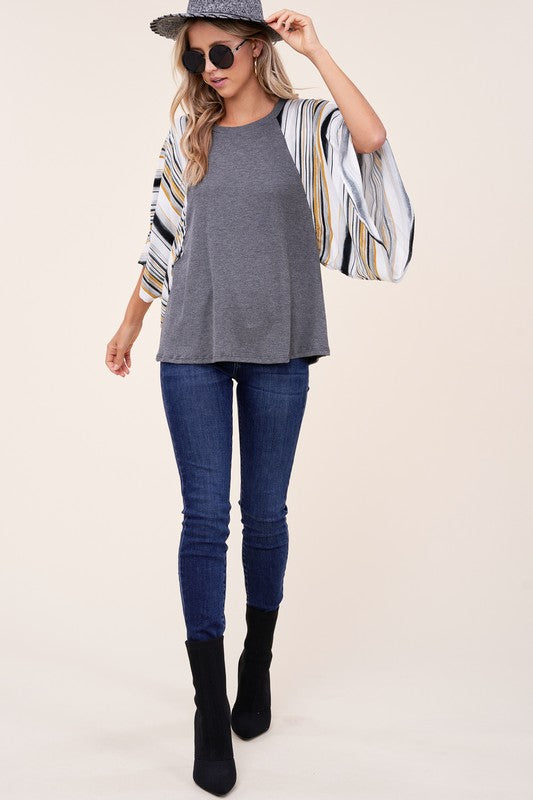 WAFFLE STRIPE MIX KIMONO TOP