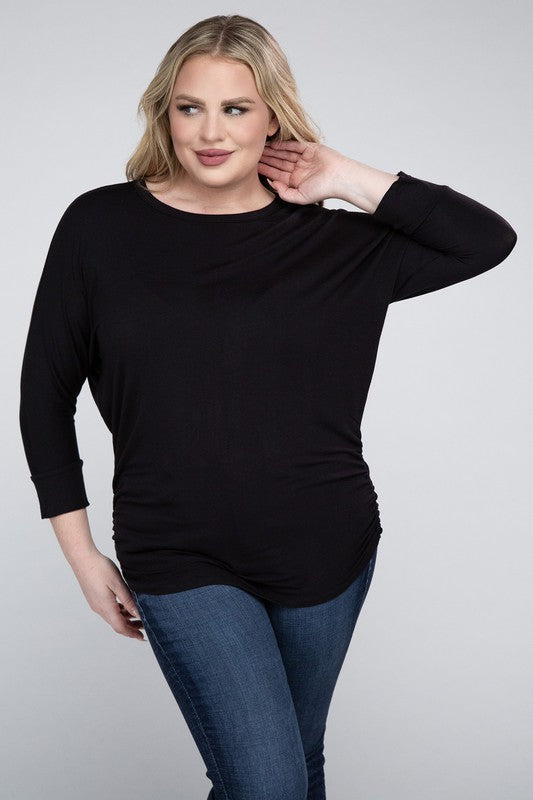 Plus Luxe Rayon Boat Neck 3/4 Sleeve Top king-general-store-5710.myshopify.com