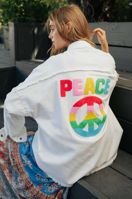 Multi Color Lettering Peace Symbol Button Up Shirt king-general-store-5710.myshopify.com