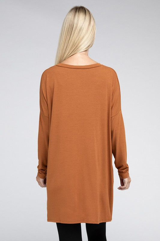 Dolman Long Sleeve V-Neck Side Slit Hi-Low Hem Top king-general-store-5710.myshopify.com