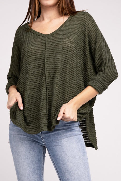 V-Neck Hi-Low Hem Jacquard Sweater king-general-store-5710.myshopify.com