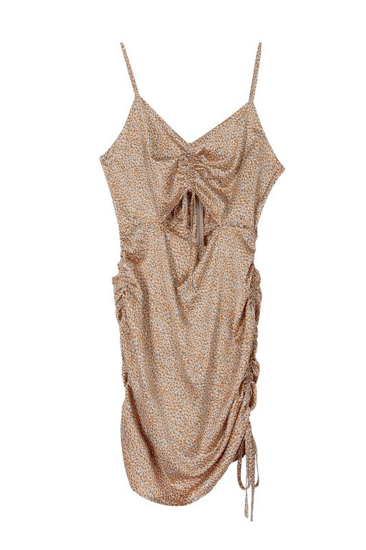 Beige Leopard Print Shirred Dress king-general-store-5710.myshopify.com