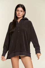 PLUS Long Sleeve Button Down Ribbed Hooded Sweatshirt king-general-store-5710.myshopify.com