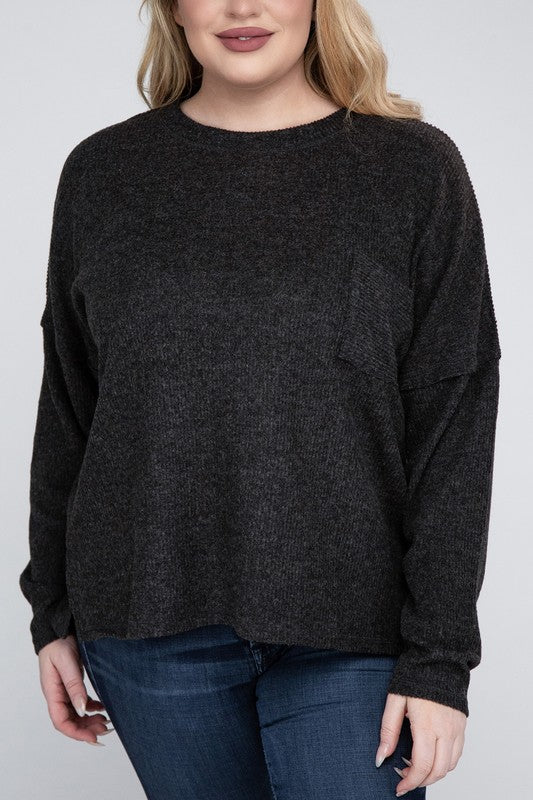 Plus Ribbed Brushed Melange Hacci Sweater king-general-store-5710.myshopify.com