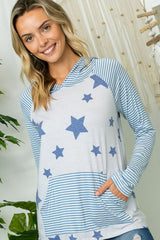 Stars & Stripe Jersey Pocket Hoodie Top