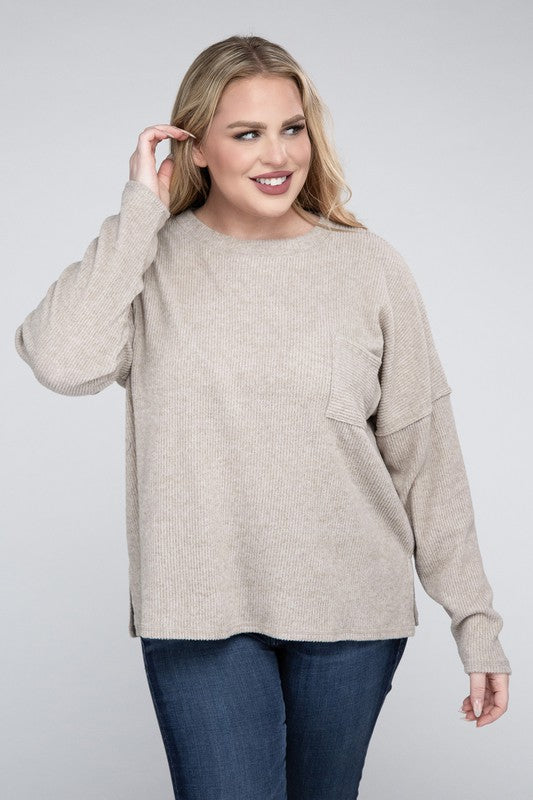 Plus Ribbed Brushed Melange Hacci Sweater king-general-store-5710.myshopify.com