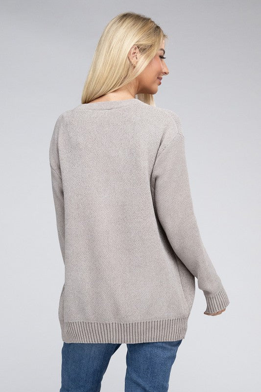 Melange Open Front Sweater Cardigan king-general-store-5710.myshopify.com