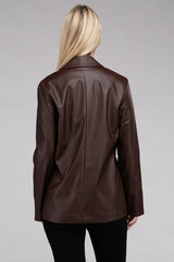 Sleek Pu Leather Blazer with Front Closure king-general-store-5710.myshopify.com