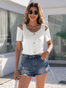 Ivy Lane Decorative Button Round Neck Cold Shoulder T-Shirt