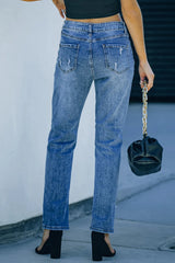 Distressed Pumpkin Jeans with Pockets