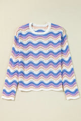 Contrast Wave Stripe Long Sleeve Sweater