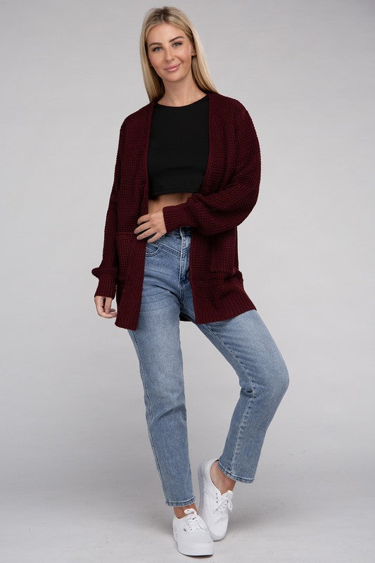 Low Gauge Waffle Open Cardigan Sweater king-general-store-5710.myshopify.com