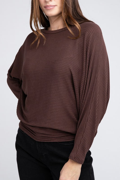 Ribbed Batwing Long Sleeve Boat Neck Sweater king-general-store-5710.myshopify.com