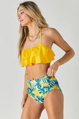 Solid Ruffle Top And Printed Bottom Swimsuit king-general-store-5710.myshopify.com