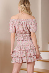 Pink Floral Tiered Skirt king-general-store-5710.myshopify.com