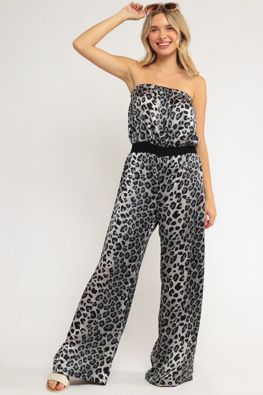 Stretchy Cheetah Print Wide Leg Jumpsuit