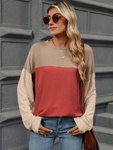 Double Take Contrast Round Neck Long Sleeve T-Shirt