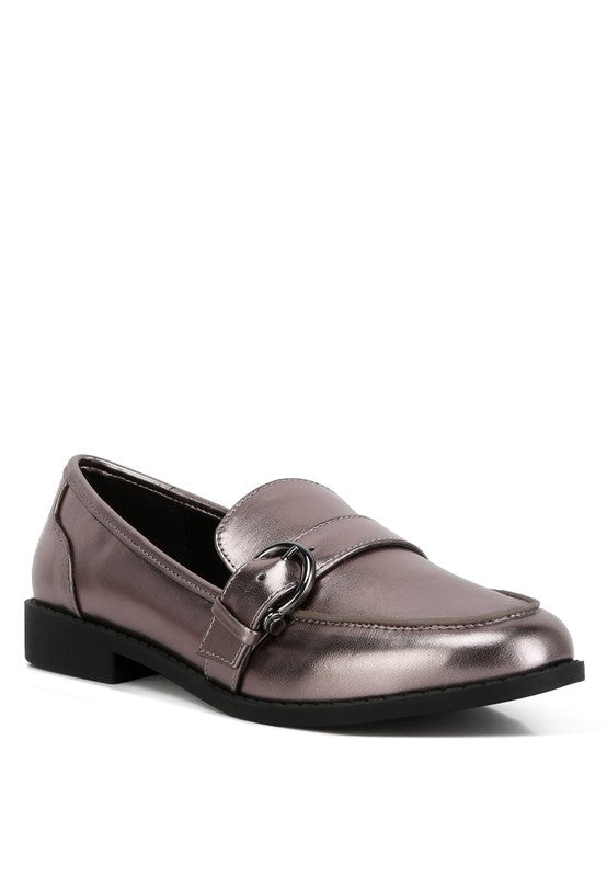 Haruka Metallic Faux Leather Loafers