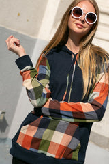 PLAID MIXED HOODIE SWEATSHIRT