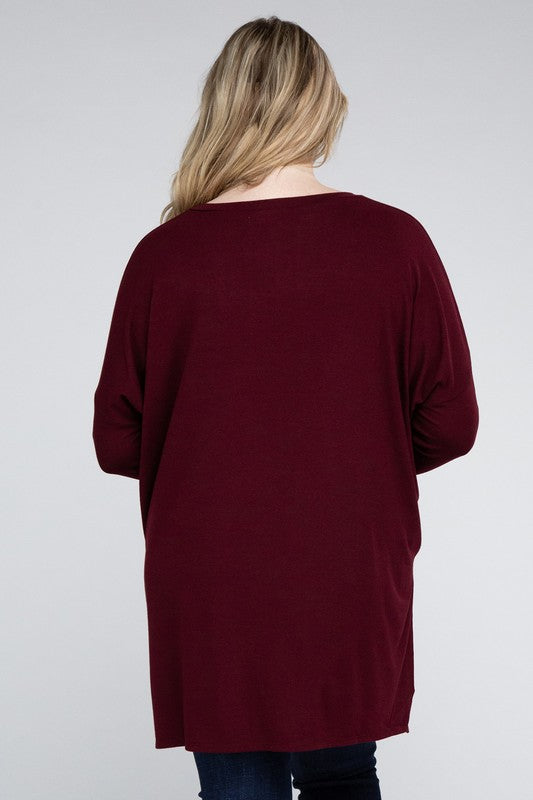 Plus Dolman Sleeve V-Neck Side Slit Hi-Low Hem Top king-general-store-5710.myshopify.com