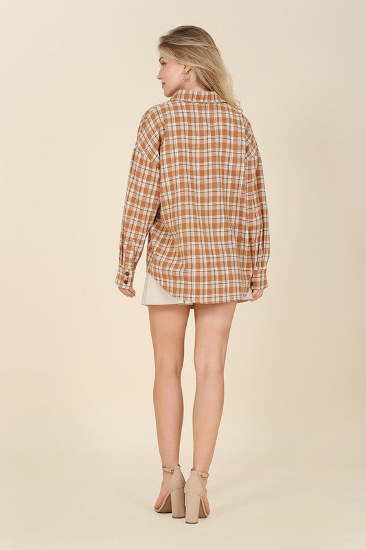 Autumn Beige Long Sleeve Plaid Shirt