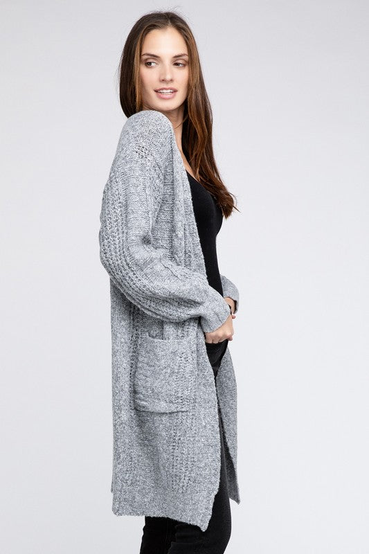 Twist Knitted Open Front Cardigan With Pockets king-general-store-5710.myshopify.com