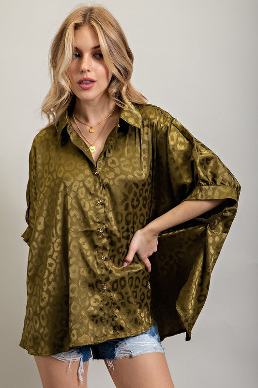 Light Satin Print Button Down Shirt